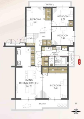 �Ԏ��} 90���ĉz���̂�Ƃ��4LDK�B14.7��LDK�I��Q����8.4���ł�����芰����L���I�N���[�[�b�g�E�z�[�����[�����Ŏ��[�L�x�I