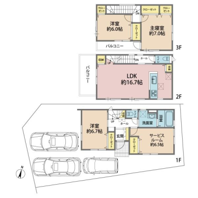 �Ԏ��} �k���p�n�I�J�[�X�y�[�X3��I�i�Ԏ�ɂ��܂��j16.7���̍L�XLDK�ɉ�b�̒e�ޑΖʃL�b�`���I�S����6���ȏ�̂�Ƃ肠��L���I3SLDK�I